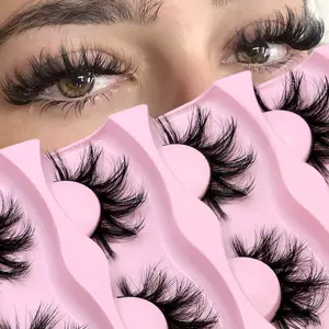 GROINNEYA 5 Pairs Criss-Cross Eyelashes Short Wispy False Eyelashes Natural Long Faux Mink Eyelashes Thick Fluffy Fake Eyelashes Versatile Stylish Lahses,for Lash Extension Beginners,Enlarge Eyes,Perfect for Dating and Daily Wear,Enhance Your Charm