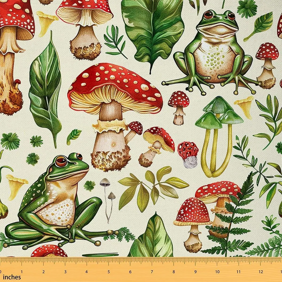 Feelyou Kawaii Look Fungal Forest Soft Flannel Fabric - Cute Frogs Design, for Home Decor, Reupholstering, Upholstery & Sewing Supplies