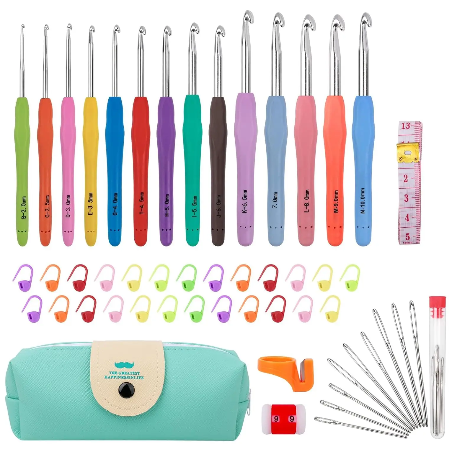 Portable crochet storage bag, Crocheting Supplies, different crochet sets, knitting needles with ergonomic handles, crochet hooks with blue case, including small hooks, rulers, rings, counters, perfect gift, Crochet Kit
