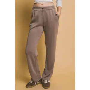 HIGH WAISTED STRAIGHT LEG SWEATPANTS - TAUPE COLOR