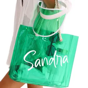 Neon Clear Beach Vacation Work Tote Bag Canvas Plain