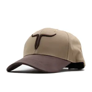 Cattle Ranch Khaki Brown Trucker Hat 6 Panel Curved Brim Adjustable Snapback Suede & Leather Material Comfortable All Occasions Premium Quality Cap