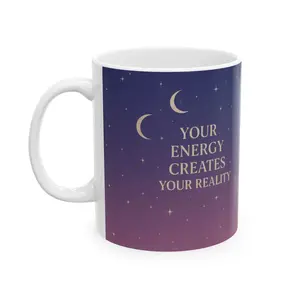 Mystical Energy Ceramic Mug 11Oz Inspirational Coffee Cup for Spiritual Seekers Self-Discovery Manifestation Gift for Her Daily Motivation Drinkware Glossy Reusable Washable Tea Reuse Microwave Safe Dishwasher Safe