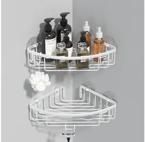 Aluminum Corner Shower Caddy Bathroom Shelf with Hooks, Shower Basket Organizer, No Drilling Traceless Adhesive Storage Rack Rustproof Wall Mounted for Bathroom, Toilet - 2 Pack, Silver