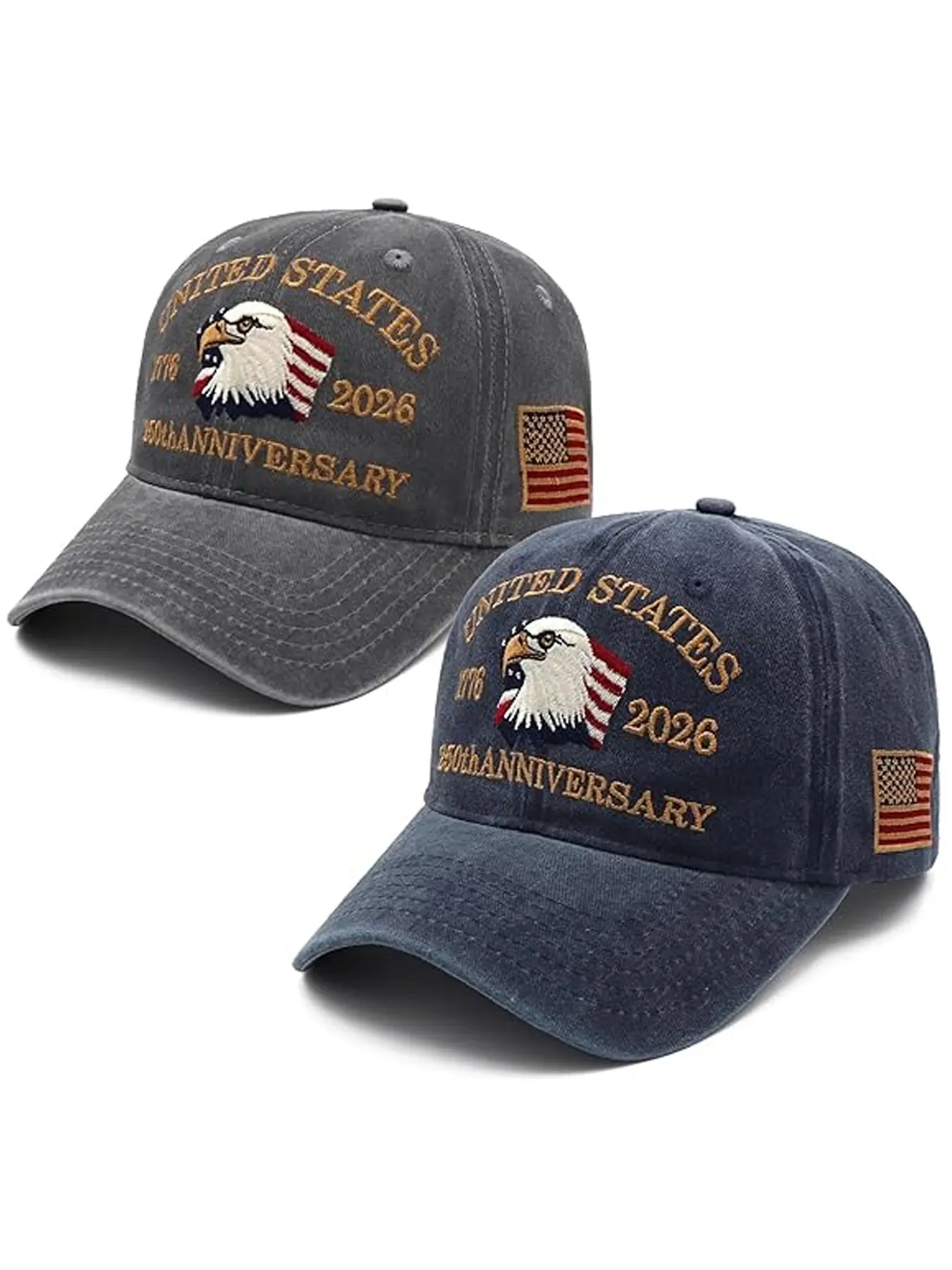 USA 250th Anniversary Design Patriotic Flair Embroidered Baseball Cap 1776-2026, American Eagles Symbolism Hat-Adjustable Washed Finish Cap for Men&Women Unisex Fit