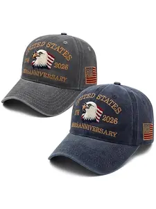 USA 250th Anniversary Patriotic Embroidered Baseball Cap 1776-2026, American Eagles Hat-Adjustable Washed Cap for Men&Women