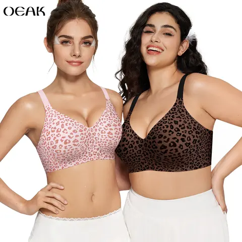 OEAK｜Leopard Print Push Up Bra, Wireless Bra, Seamless Bra, Natural Lift & Clean Confidence