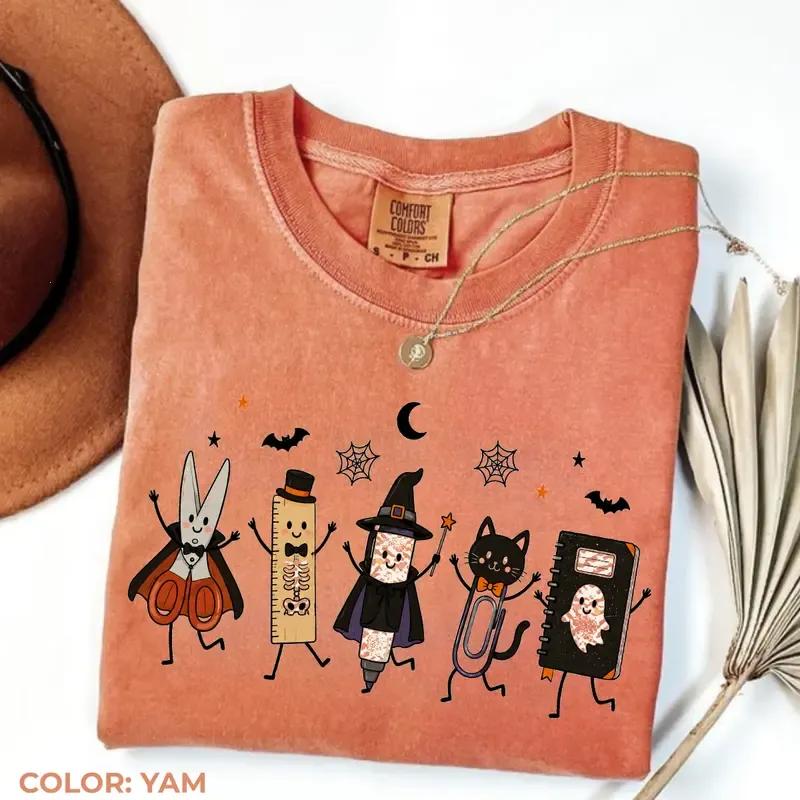 Comfort Colors Trick or Teach Shirt, Cute Halloween Teacher Graphic Tee, Spooky School Supplies T-Shirt, Teacher Gift – Pre-Comfort.US