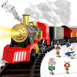 Classic Electric Train Set for Kids | Retro Steam Train Vintage Christmas Train Toy | Battery-Powered Steam Locomotive with Lights & Sounds   | 4 Cars +Tracks + Accessories | Perfect Gift for Boys 3-8