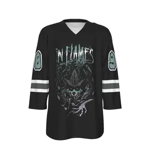 In Flames Unisex V-neck Hockey Jersey, American Hockey 3D Printed Jersey Shirt, Sport Lovers Gift, Hockey Team Long Sleeve Jersey Shirt, Gift For Fans