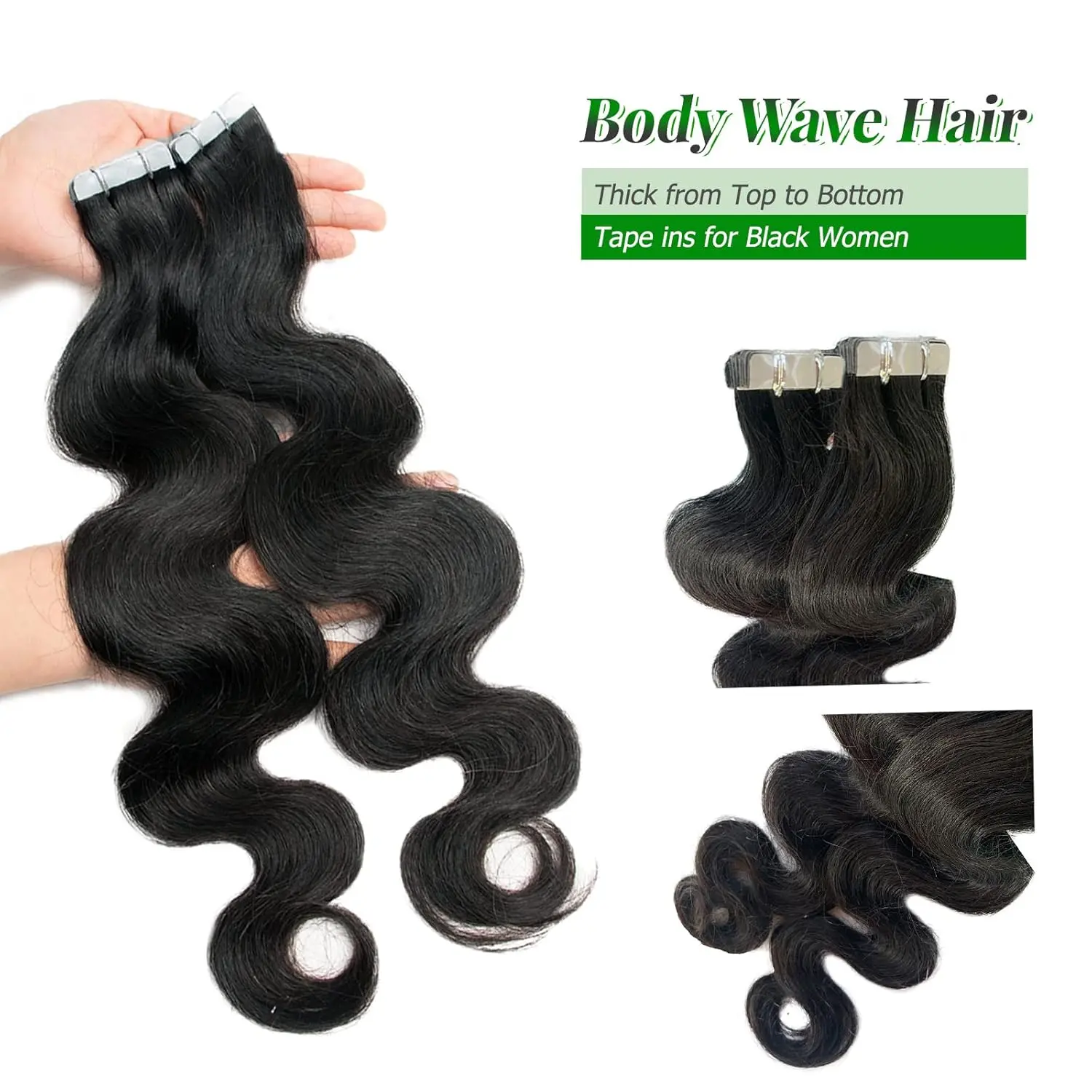 Encharm Tape In Hair Extensions Human Hair, Body Wave Black 50G 20Pcs | Remy Human Hair Extensions, Double Sided Tape, Seamless Invisible Skin Weft, Silk Straight Texture, Real Human Hair