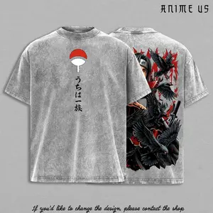 Uchiha Clan Slayer Red Eye Clan Crow Illusion Shinobi Anime Vintage Washed Oversized Graphic Tee Dark Ninja Streetwear Shirt