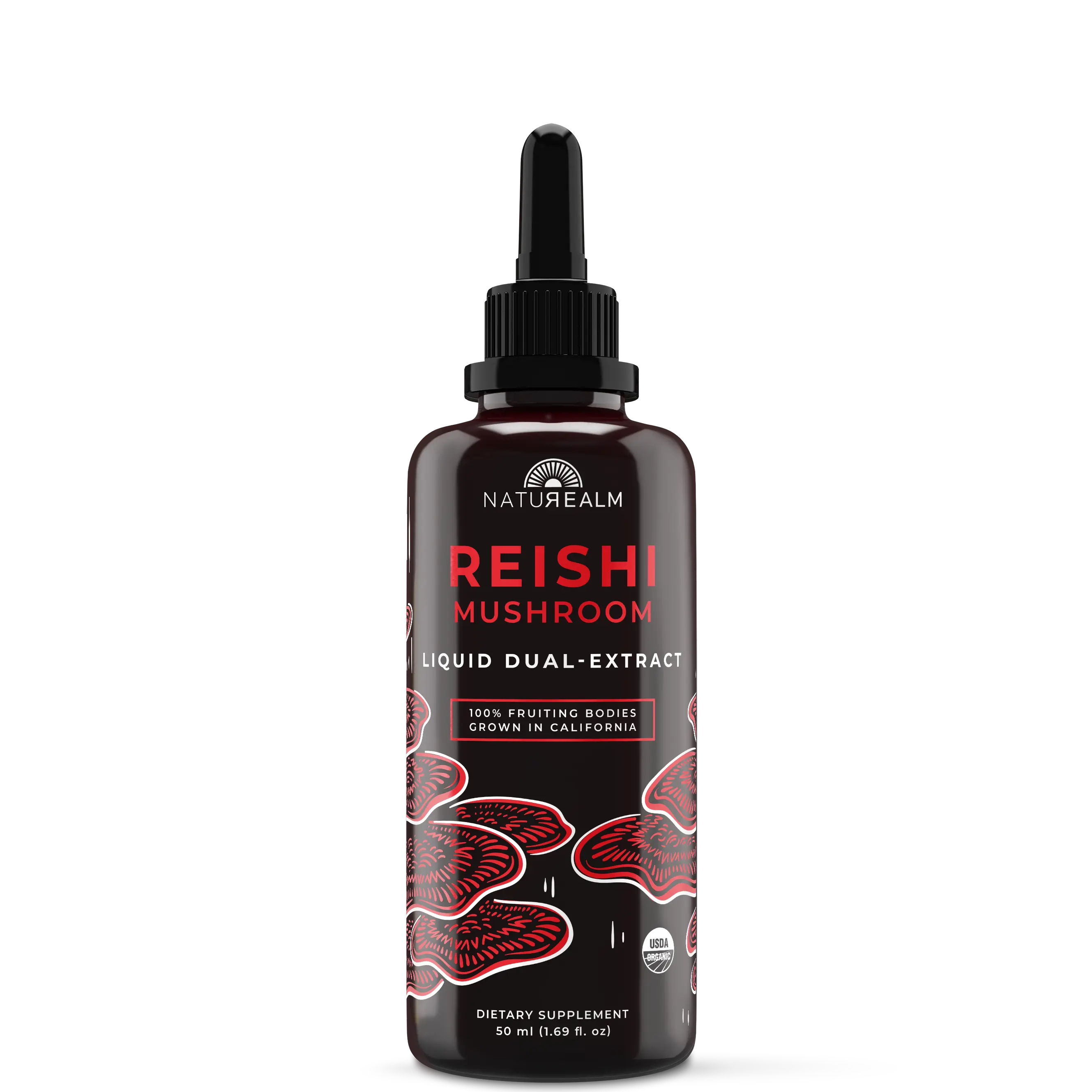 Naturealm Reishi Mushroom Liquid Dual-Extract Tincture – Organic Ganoderma Lingzhi Drops – 100% Fruiting Body, Non-GMO, Vegan, USDA Organic – 1.7 fl oz