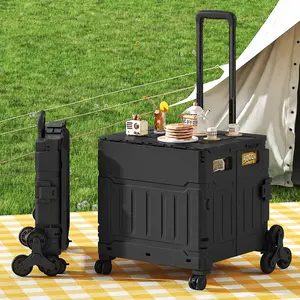 Foldable Utility Cart with Lid, Heavy Duty Grocery Wagon for Apartment Living, 360° Rolling Stair Climber for Shopping, Laundry & Camping - US Stock holder organizer Portable Aluminum Alloy Storage Box
