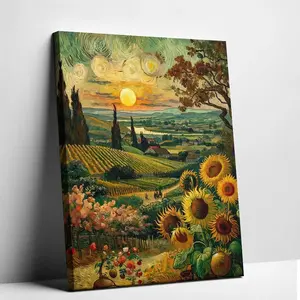 Van Gogh Style Sunflower Sunset Canvas Art Unframed Vibrant Impressionist Landscape Poster Aesthetic Room Decor Wall Art