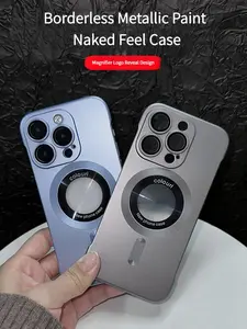 Applicable to Ip14promax Phone Case Frameless Magnetic Exposure Standard IP15/13/12 Skin Feeling Ultra-Thin Hard High-End Fashion Simple Cover Protection Protective Smartphone