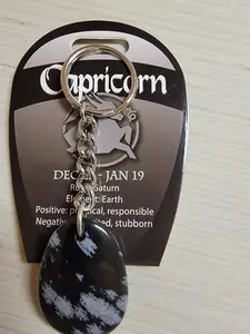 Capricorn Zodiac Snow Obsidian Keychain