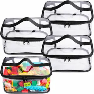 4-Pack Black Clear PVC Zipper Toy Storage Bags, 9.4x6.7x4.3in Waterproof Organizer Pouch for Building Blocks, Small Toys