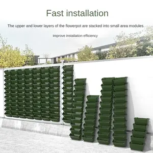 4pcs black/green automatic watering wall mounted flower pots, suitable for indoor and outdoor vertical stacking wall mounted planting of plants, flowers, and simple combination plastic flowers