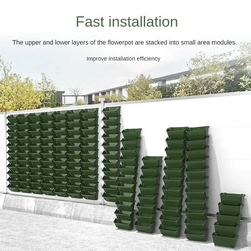 4pcs black/green automatic watering wall mounted flower pots, suitable for indoor and outdoor vertical stacking wall mounted planting of plants, flowers, and simple combination plastic flowers Stackable Pots Planter Pots Outdoor Planters