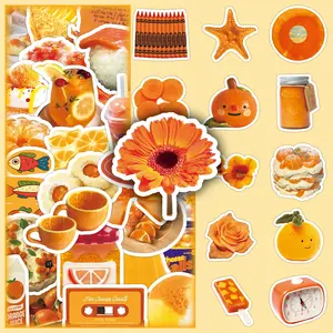 100 Sheets Orange Aesthetic Stickers (2 Pattern Sets) - Waterproof Vinyl Decals for Laptops, Waterproof Durable Sticker, Water Bottles & Scrapbooking, Sticker Packs