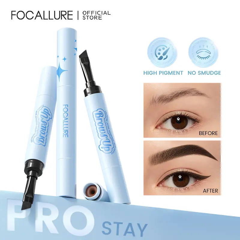 FOCALLURE Pro-Stay 2-In-1 Eyebrow Pomade Cream - No Smudge, Transfer-Proof, Waterproof, Sweat-Proof, Controllable, Precise, Smooth, Creamy, High Pigment, Non-Caking, Easy To Carry, Sparse Brows, All Skin Types, Long-Lasting Eyebrow Paste Makeup Evening