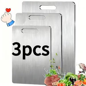 3 Piece Stainless Steel Cutting Board Set, Durable Rust Resistant Chopping Boards, Easy to Clean Kitchen Prep Boards, Space Saving Food Safe Board Set
