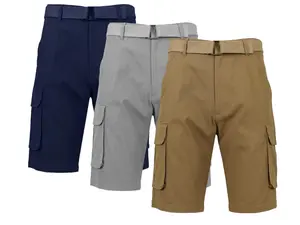 Men's 3-Pack Cotton Flex Stretch Cargo Shorts With Belt 6 Pockets Loose Fit Athletic Style Casual Wear