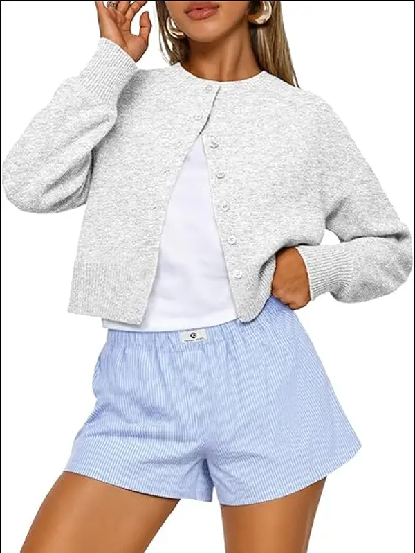 Women's Cropped Cardigan Sweater, Lightweight Knit Button-Down Sweater, Y2K Open Front Cardigan for Fall, Spring, Office, Work & Casual Outfits