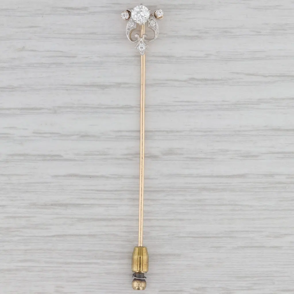 0.48ctw Diamond Stickpin 10k Gold Platinum Antique Pin