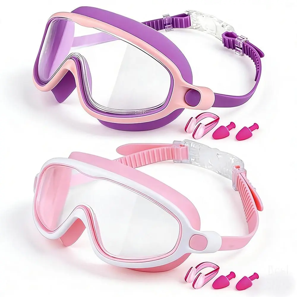 Kids' Swimming Goggles with Nose Cover, Panoramic Polycarbonate Lens with Anti-Fog & UV Protection, Waterproof with Adjustable Strap for Toddlers & Youth Ages 3-14, Swim Glasses, Waterproof Goggles, Toddler Goggles