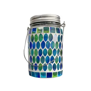 1PCS Outdoor Waterproof Mosaic Lantern—Equipped with a solar panel and high-capacity battery; a solar-powered mosaic jar light suitable for hanging or tabletop placement on patios, in gardens, courtyards, and on balconies.