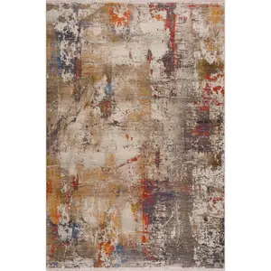 212 MAIN Gray Abstract Distressed Area Rug, 2x3 ft. Rectangle, Machine-Woven Polyester Fiber, Low Pile, Indoor Use for Living Room Decor