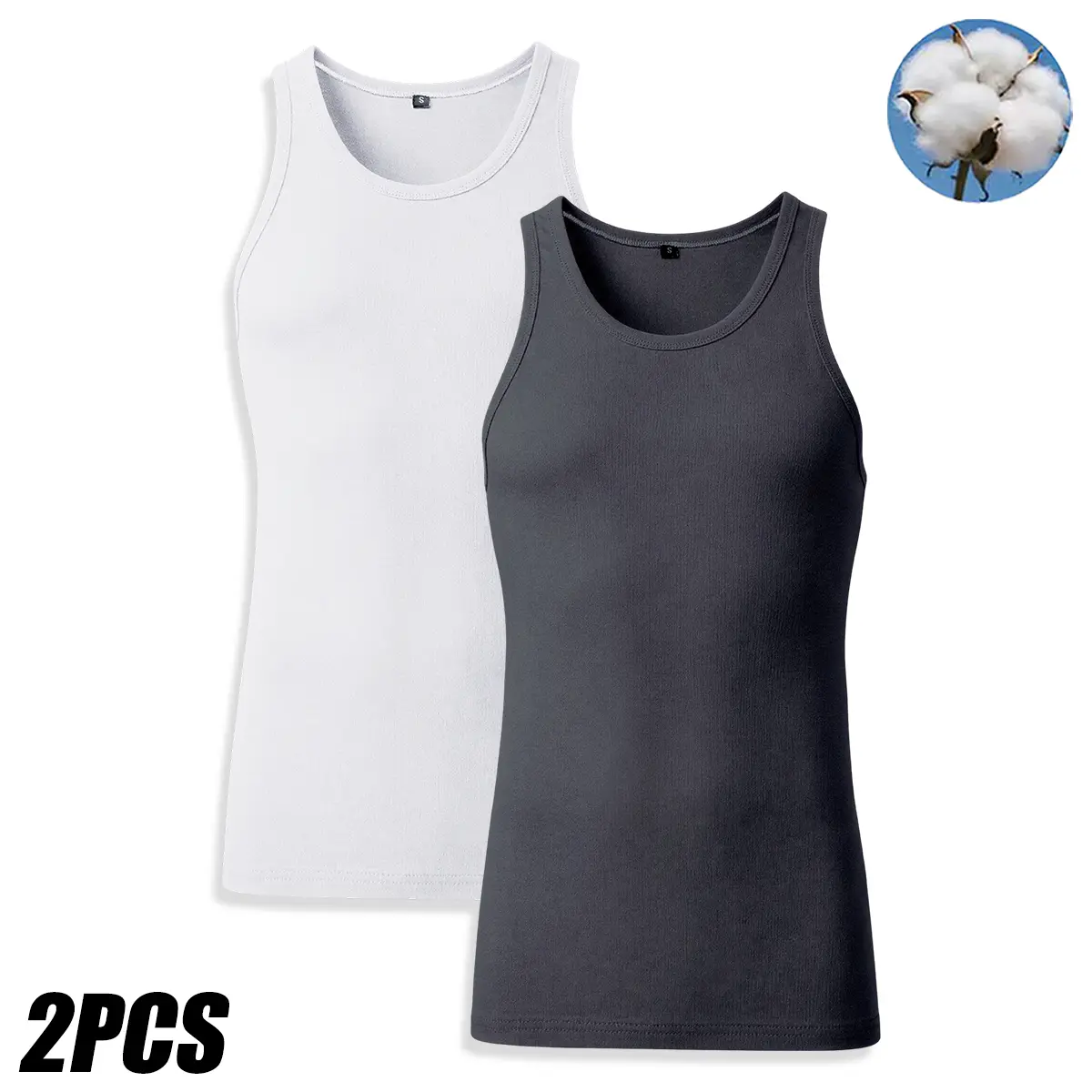 2-Pack Men’s Basic Sleeveless Tank Shirts, 92% Cotton / 8% Spandex stretchy undershirts, multicolor pack, lightweight soft base layer tops for home, sleeping, everyday casual wear