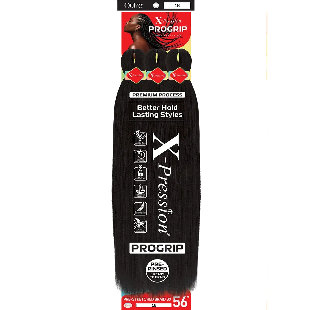 Outre X-Pression ProGrip 56" Pre-Stretched Unisex Hair Braids, Synthetic Fiber Braiding Hair with Better Hold and Comfortable Wear, Long Synthetic Extensions & Pieces, Straight Synthetic Extensions & Pieces