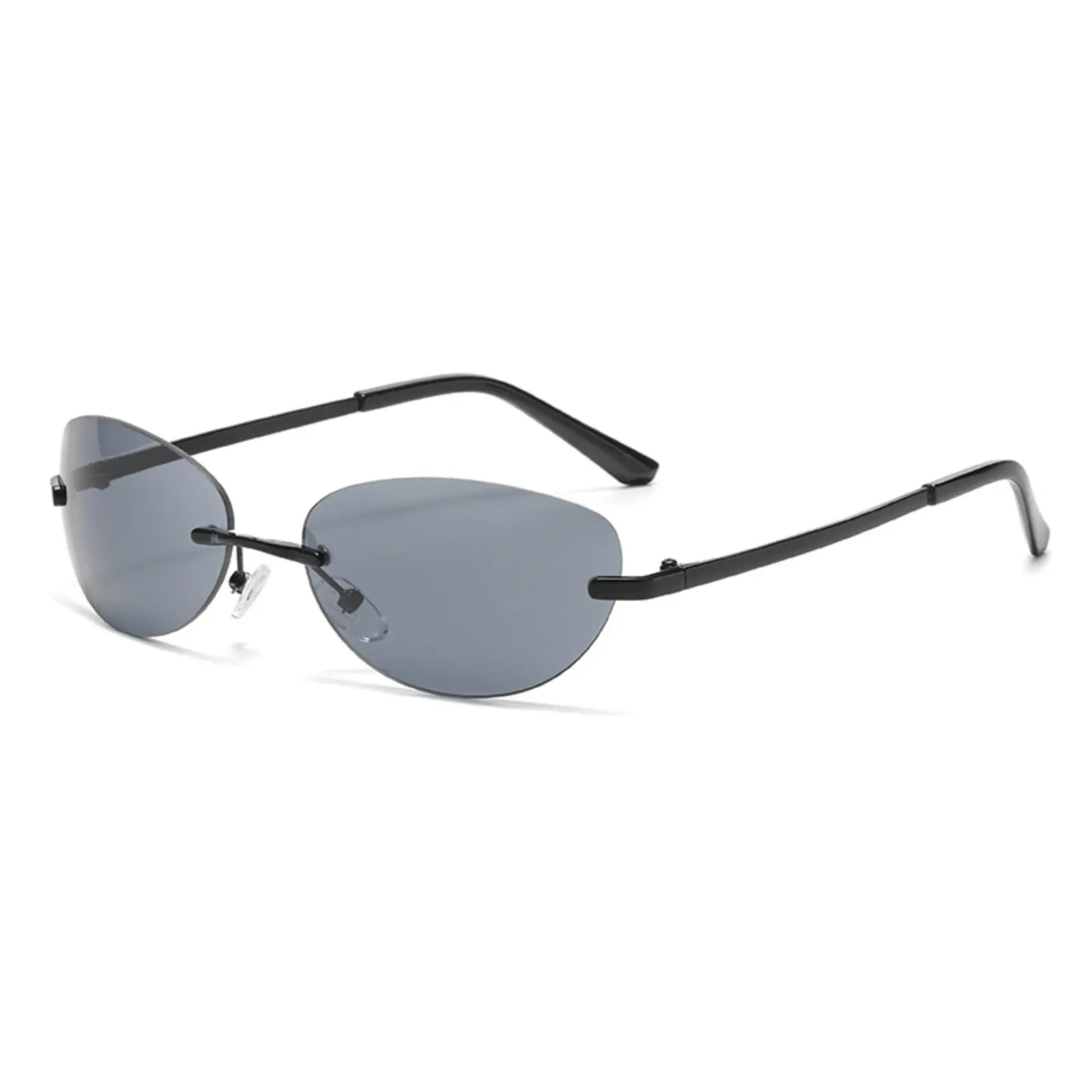 Women's Rimless Oval 2000s Casual Trendy Frames Designer Sunglasses, Modern Slim Frame Sports Eyewear, Resin Tinted Transparent Gradient Wrap-Around Lenses for Females, Casual Sunglasses, Trendy Frames Sunglasses