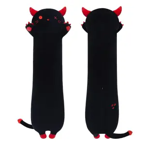 CHUBBBYJOY Black Cat Plush Pillow, 20"27"35"43" Long Devil Cat Stuffed Animal Body Pillow, Soft Spooky Cute Cat Plush Toy for Kids Teens Adults, Bed Sofa Dorm Room Decor, Halloween Birthday Gift