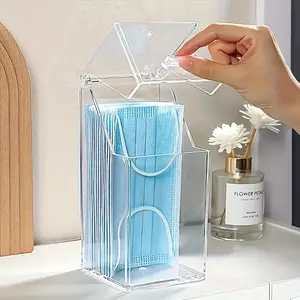 1pc Clear Storage Box Mask Organizer, Acrylic Dustproof Multifunction Holder With Lid, Multifunctional Storage Bin