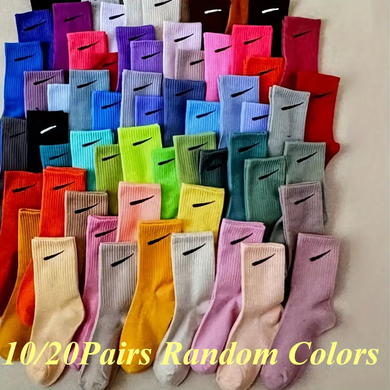Women's Breathable Comfortable Knee-High Socks, 10/20 Pairs Polyester & Spandex Blend, Solid Random Colors, Hand Wash/Dry Clean Compatible, All-Season Sports Socks for Sneaker-Wearing Teens, Socks For Women