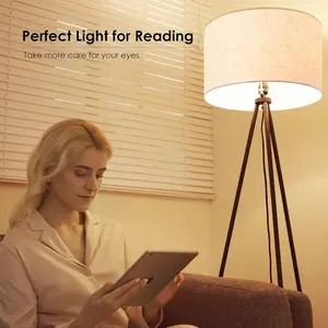Serbasic Tripod Floor Lamp Mid Century Modern Design with 3 Color Temperature Light Bulb for Living Room Bedroom Study and Office Wooden Lampshade