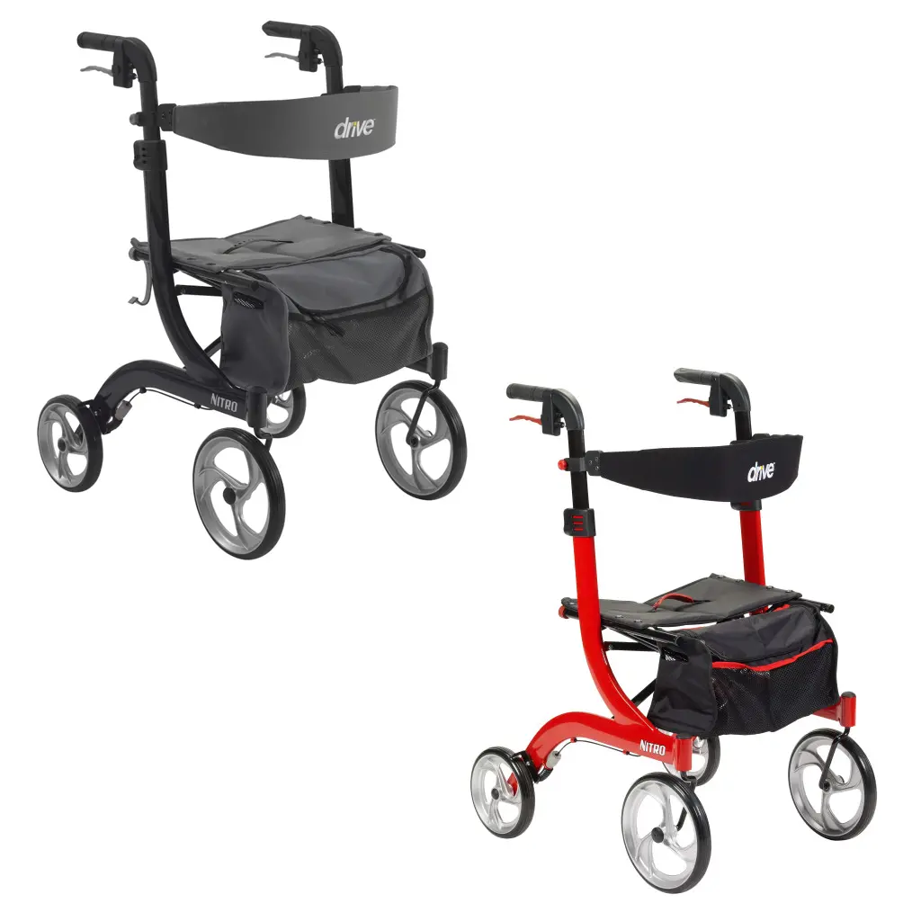 Drive Medical Nitro Foldable Aluminum Rollator - 10" Casters, Lightweight and Durable Healthcare Walking Assistance Equipment, Easy Install for Indoor and Outdoor Mobility Needs