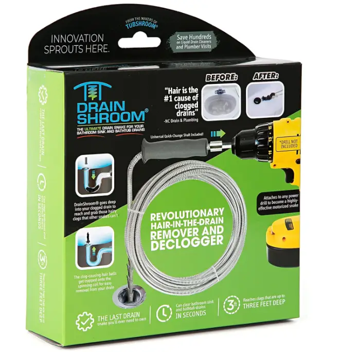 DrainShroom Revolutionary Tub and Sink Snake Auger Clog Remover for Bathroom Drains, 42 Inch, No Size, Stainless Rubber Bathtub