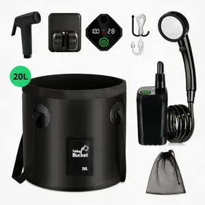 Senmeo Portable Outdoor Camping Shower with Rechargeable Pump USB Electric for Beach Hiking Pet Bathing Ideal for Outdoor Enthusiasts 20L Folding Bucket