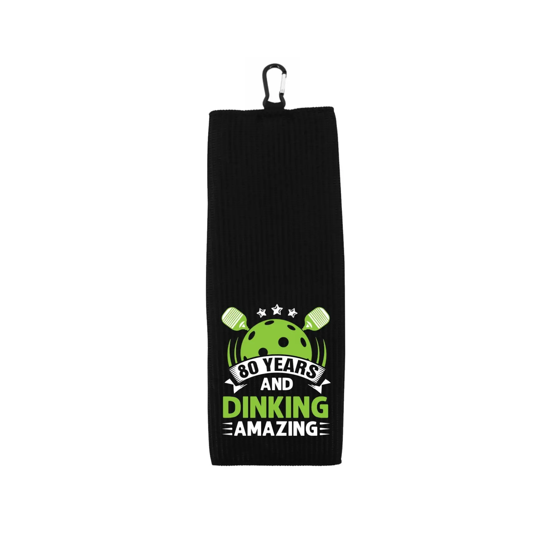 80 Years and Dinking Amazing Tri-fold Sport Towel with Clip 100% Microfiber Black Waffle Weave Gift Idea for Pickleball Lover 80th Birthday