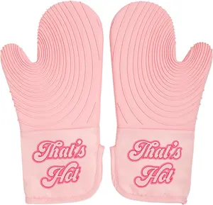 Paris Hilton Oven Mitt Set with Iconic That's HOT Design, Heat Resistant Pot Holders Featuring Non-Slip Textured Silicone Grips, 2-Piece Set, Pink