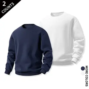 2-Pack Men’s Crew Neck Sweatshirts, Solid Color Basic Long Sleeve Pullovers, Loose Fit, Casual Daily Workout Streetwear, Soft Fleece, Plain Sweat Tops