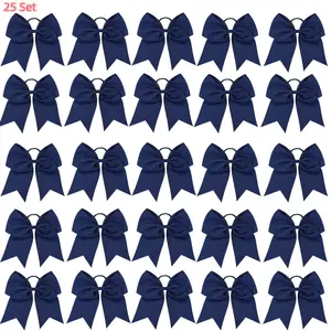 25 Pack 8 Inch Cheer Hair Bows Headband Large Cheerleading Big Hair Bows Elastic Ties with Ponytail Holder Hand-made Grosgrain Ribbon Hair Accessories for Teen Girls