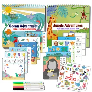 Small Dry Erase Activity Book for Ages 4-6 with 2 Washable Markers & Reusable Stickers (Double Pack)