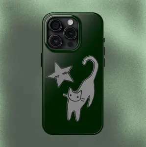 Green Cat and Star Phone Case Y2K Star Girl Cute Grunge Hand-Drawn Cool Girl MagSafe Case Phone - Case iP 16 15 14 13 12 11 X