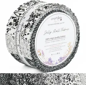 Newbrothread&Craftido 100% Cotton Jelly Roll Fabric 40 Strips 2.5" x 44" Precut for Quilting Sewing Crafting Black & White Flower, TikTokShopDealsforYouDays,